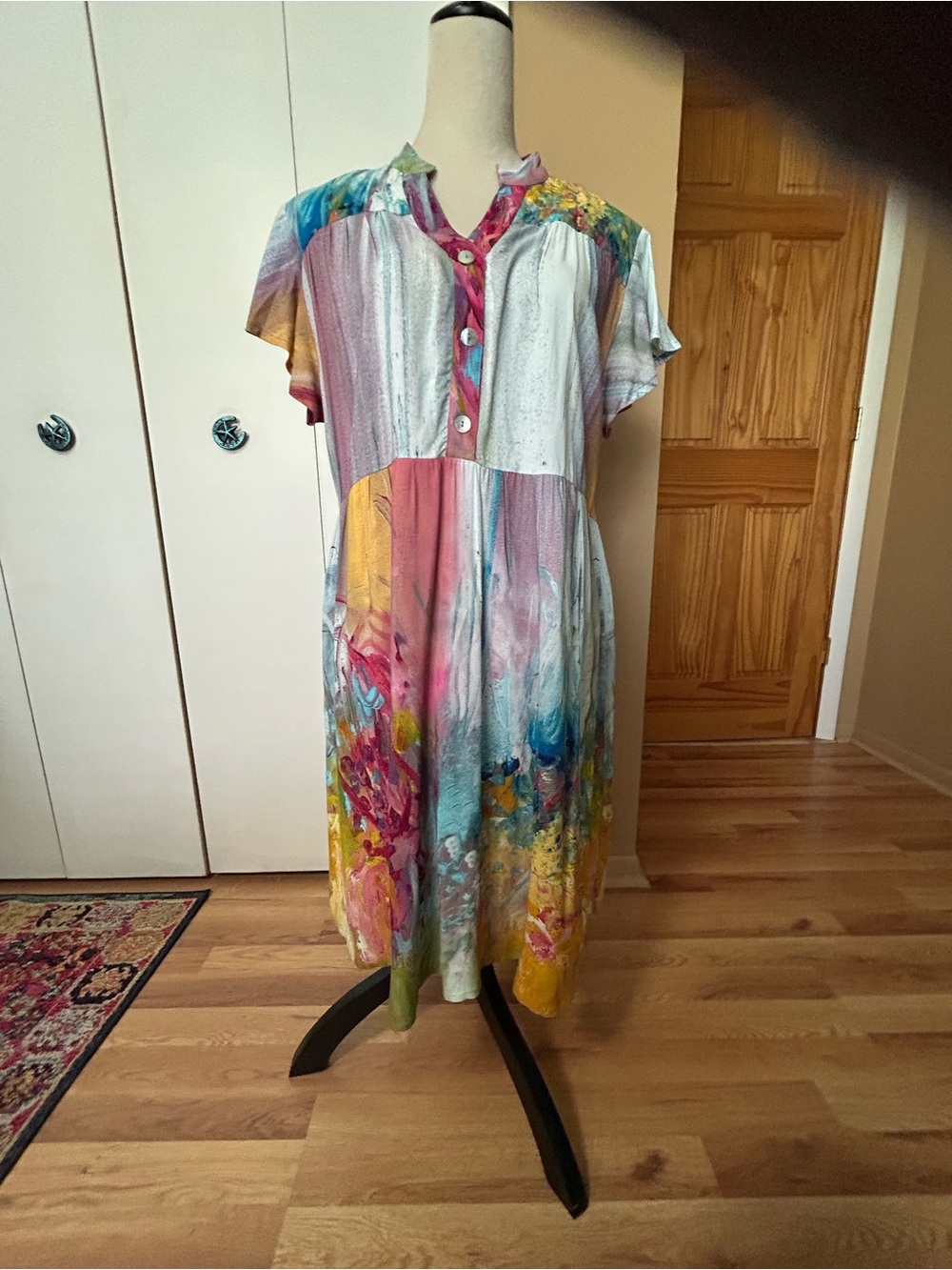 Parsley and Sage Pink Multicolor Watercolor-Print Top
